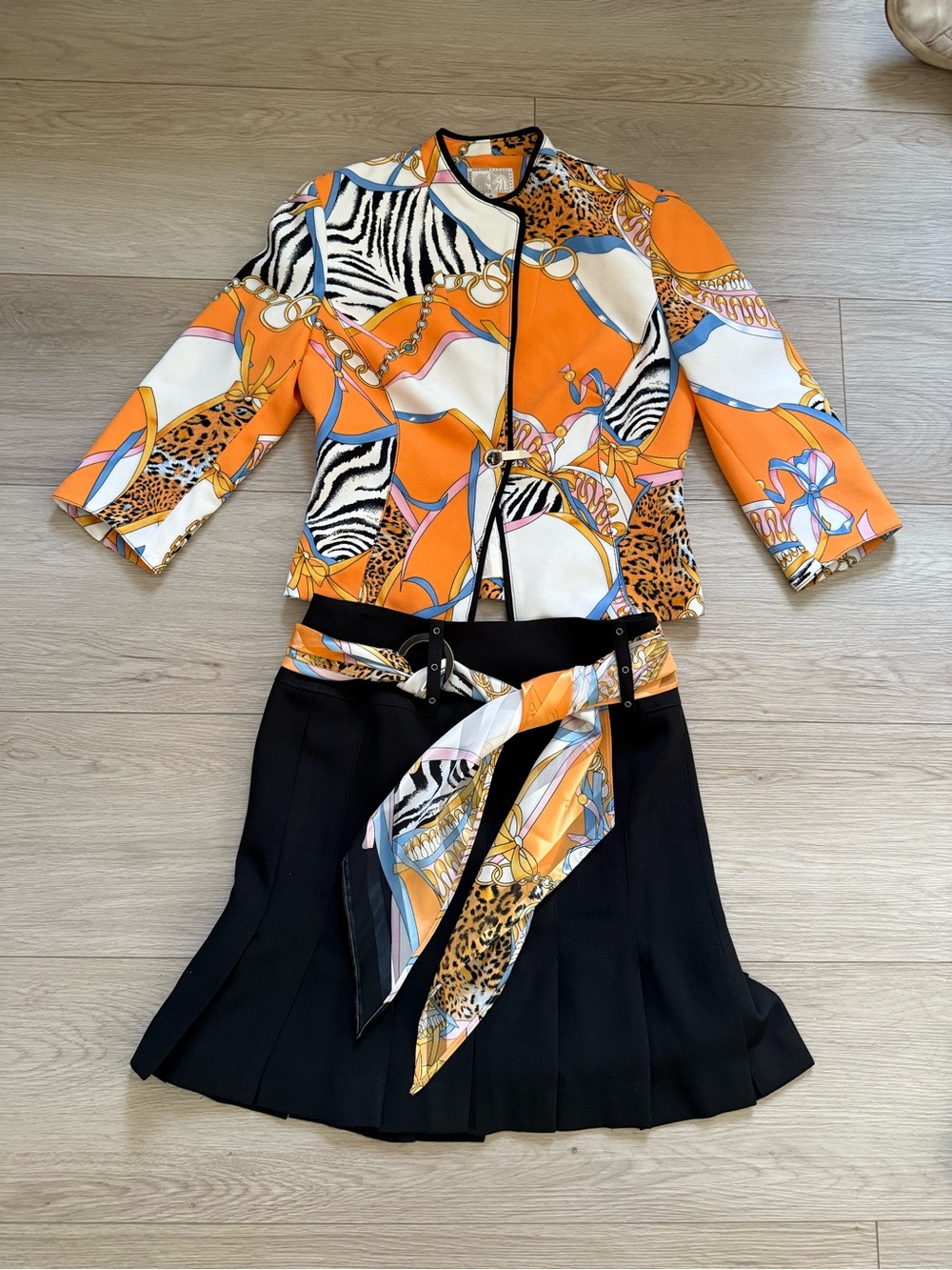 Alberto Makali Orange, White & Black Patterned Jacket Set
